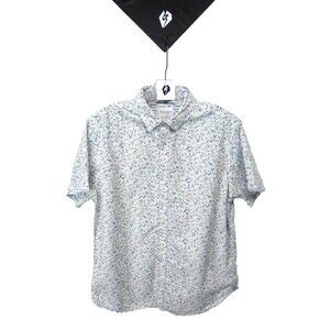 Denim & Flower Men's Collard Short Sleeve Button Down White Floral Print Large